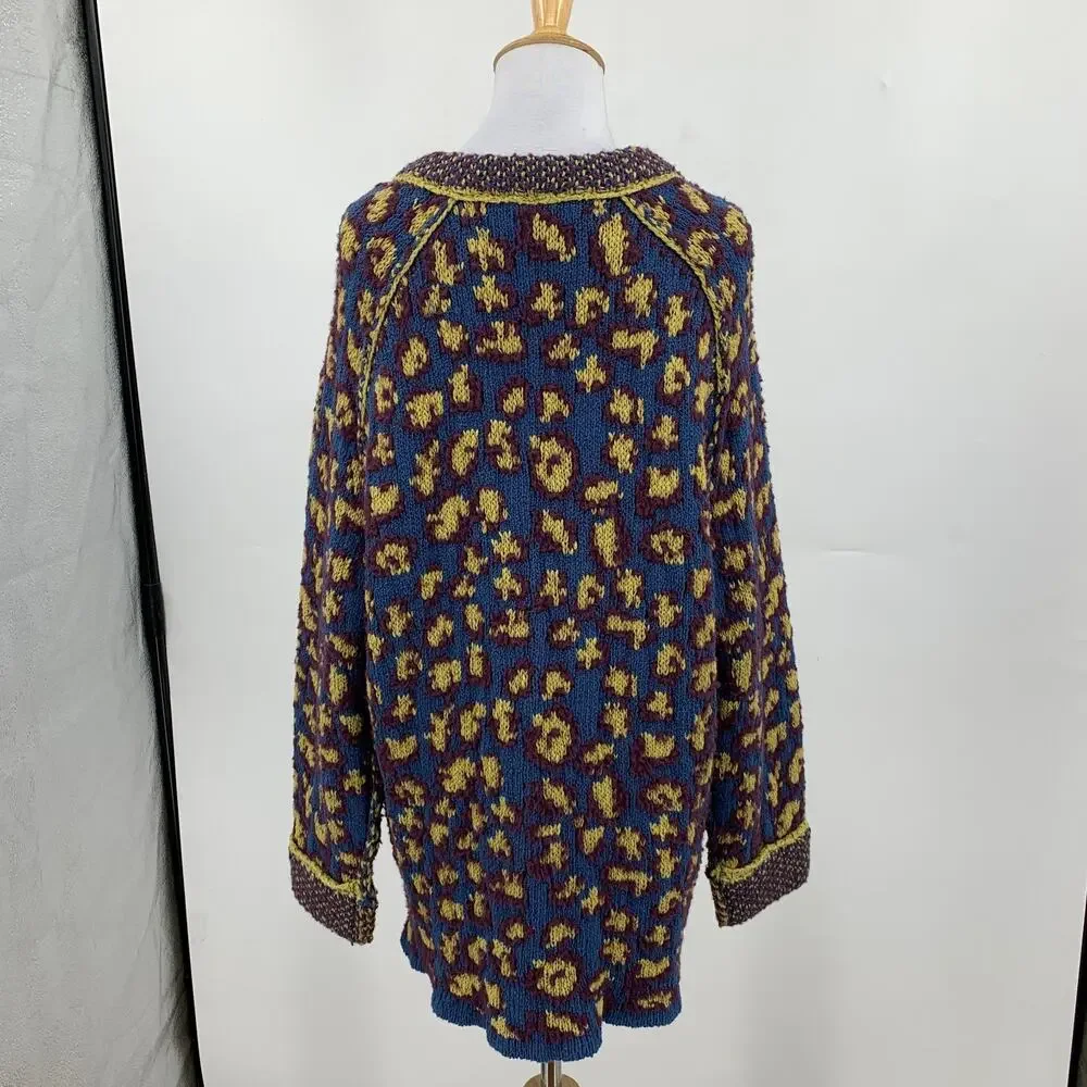 Free People Sweater Womens S Small Multi Little Animal Pullover V Neck Oversized
